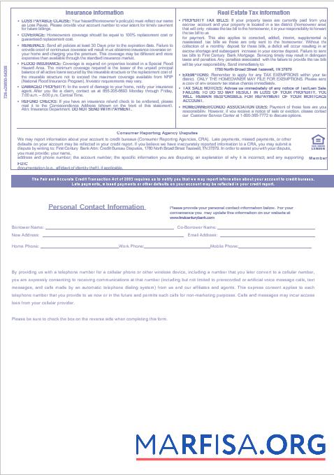 Downloadable USA First Century Bank mortgage statement in Word and PDF formats, 3 pages 3 real example